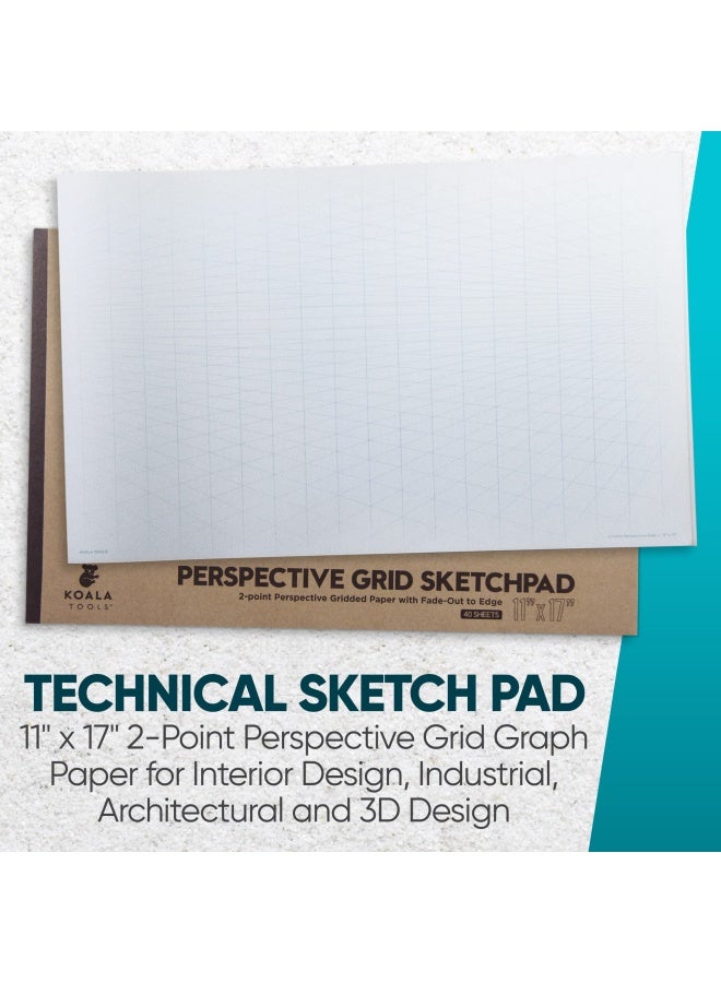 Koala Tools | Drawing Perspective (1 and 2-Point) Large Sketch Pad (2 Point - 11 x 17) - Image 2