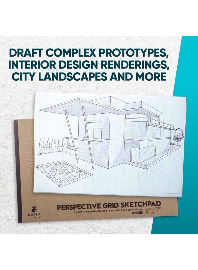 Koala Tools | Drawing Perspective (1 and 2-Point) Large Sketch Pad (2 Point - 11 x 17) - Image 5