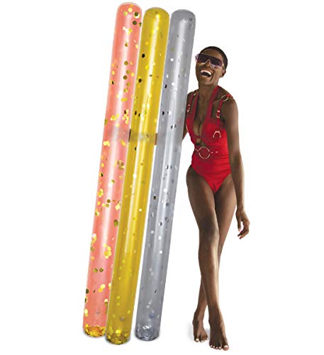 POZA Inflatable Pool Noodles Premium Jumbo Pool Noodles in Gold Rose Gold and Silver Sparkly ConfettiFilled Pool Noodle Floats for Adults Kids Pool Noodles for Water Games Pool Party 3 Pack - Image 1