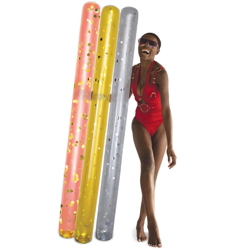 POZA Inflatable Pool Noodles Premium Jumbo Pool Noodles in Gold Rose Gold and Silver Sparkly ConfettiFilled Pool Noodle Floats for Adults Kids Pool Noodles for Water Games Pool Party 3 Pack - Image 3