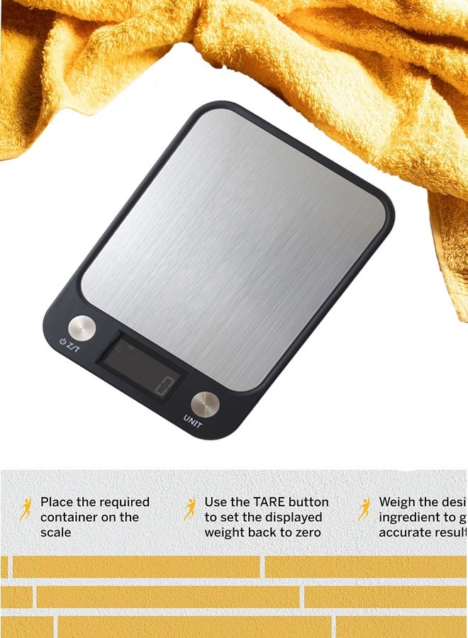 Home Care Home Care Kitchen Scale with Digital Display in Grams, Kilograms, Mililiters, Cooking and Dieting,  With LCD Display Stainless Steel (Black)  - Image 3