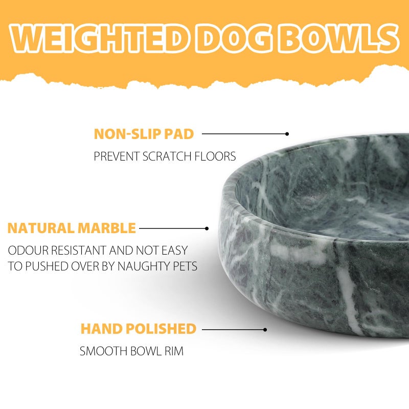 Karibiber Green Marble Dog Bowl, 6lbs Non-Slip,Non-Tipping Heavy Dogs Food Bowl, Large Dog Dish, Weighted Food and Water Bowls for Large Dogs, Natural Marble, Easy to Clean, Holds 6 Cups - Image 2