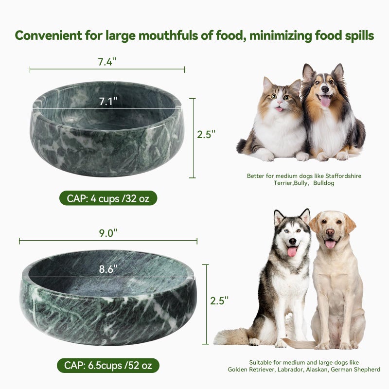 Karibiber Green Marble Dog Bowl, 6lbs Non-Slip,Non-Tipping Heavy Dogs Food Bowl, Large Dog Dish, Weighted Food and Water Bowls for Large Dogs, Natural Marble, Easy to Clean, Holds 6 Cups - Image 5