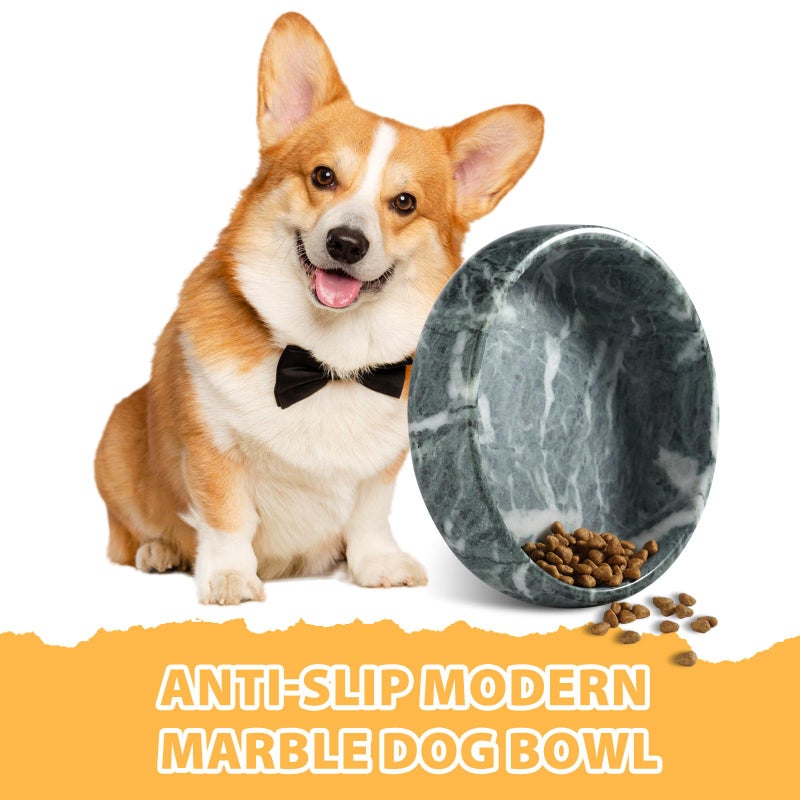 Karibiber Green Marble Dog Bowl, 6lbs Non-Slip,Non-Tipping Heavy Dogs Food Bowl, Large Dog Dish, Weighted Food and Water Bowls for Large Dogs, Natural Marble, Easy to Clean, Holds 6 Cups - Image 3
