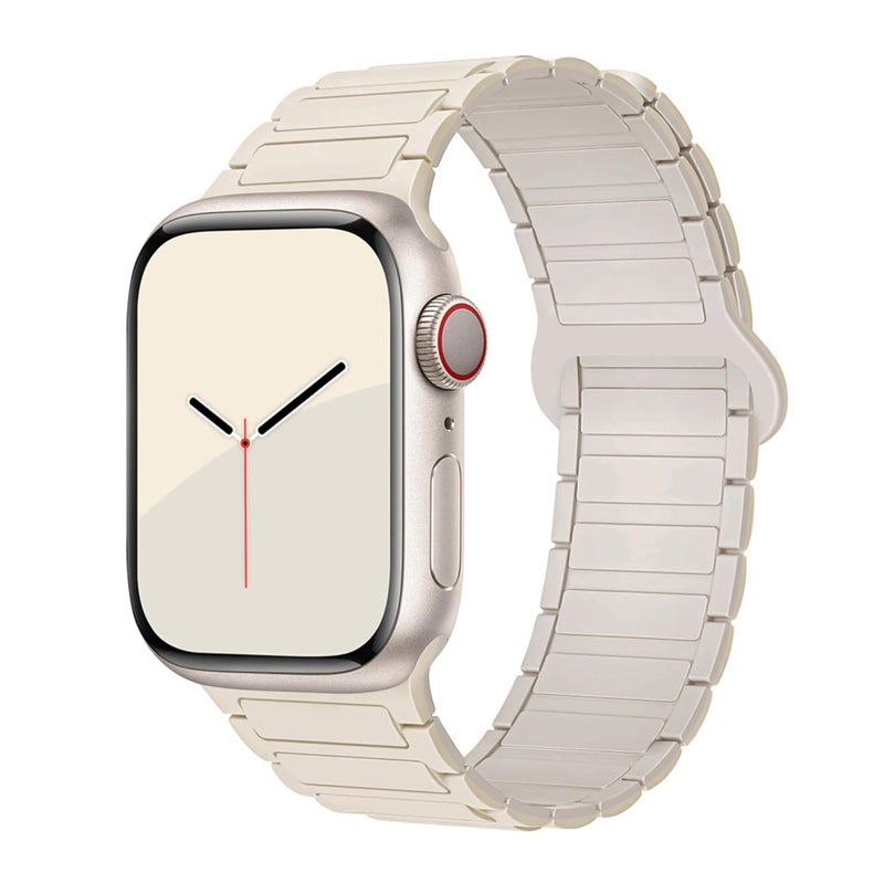 GUOi® Magnetic Silicone Watchband Compatible with Apple Watch Ultra 2＆Ultra 49mm 45mm 44mm 42mm 46mm-Men&Women Strap for iWatch Se10/9/8/7/6/5/4/3/2/1 SE 46/44/45/49/42mm(Series 3/2/1)-Antique White/Starlight - Image 1