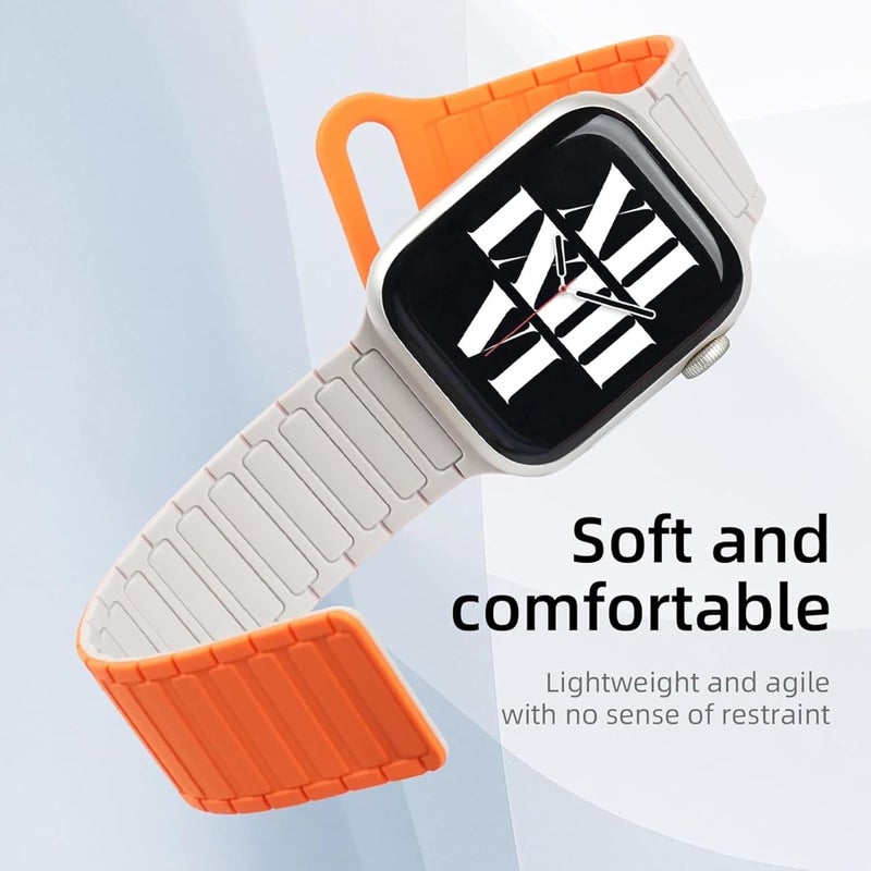 GUOi® Magnetic Silicone Watchband Compatible with Apple Watch Ultra 2＆Ultra 49mm 45mm 44mm 42mm 46mm-Men&Women Strap for iWatch Se10/9/8/7/6/5/4/3/2/1 SE 46/44/45/49/42mm(Series 3/2/1)-Antique White/Starlight - Image 2