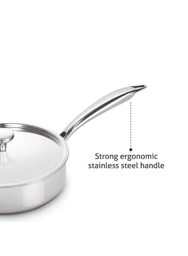 Alda Primero Tri-ply Stainless Steel Saute Pan with Lid 24cm, 2.5ltr - Image 3