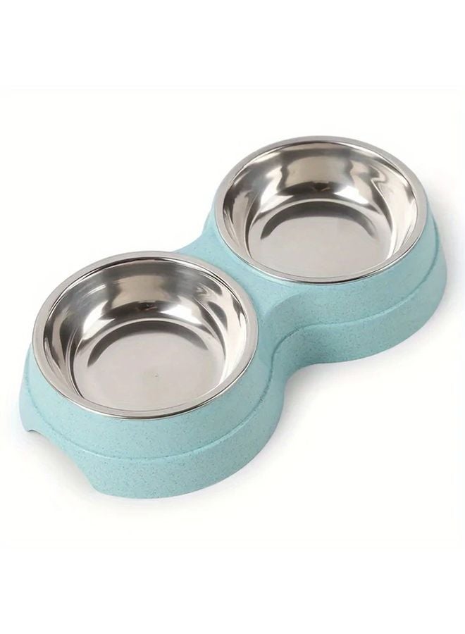 وعاء طعام وماء مزدوج للكلاب والقطط من الفولاذ المقاوم للصدأ أزرق غير قابل للانزلاق - Image 1