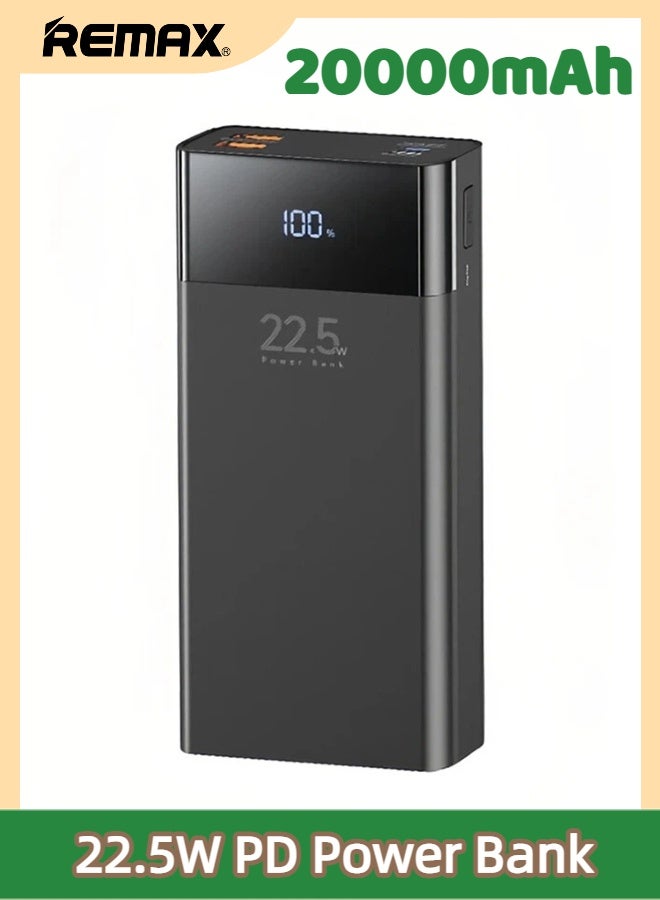 REMAX 20000mAh Power Bank, 20W+22.5W PD Fast Charging, Bidirectional Fast Charging, Power Display, Large Capacity Battery, Ultra-Light Portable Design, USB-C Interface, Compatible With iPhone 17/16/15/14/Air/Pro/ProMax/iPad/Samsung/Xiaomi, Etc. Black - Image 1