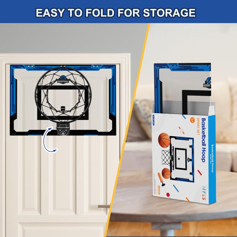 HYES 24" x 16" Large Basketball Hoop Indoor for Adults, Over The Door Basketball Hoop with Sturdy Backboard, Big Basketball Toys Gifts Ideas for Man Kids Teens Boys Girls, Blue - Image 5