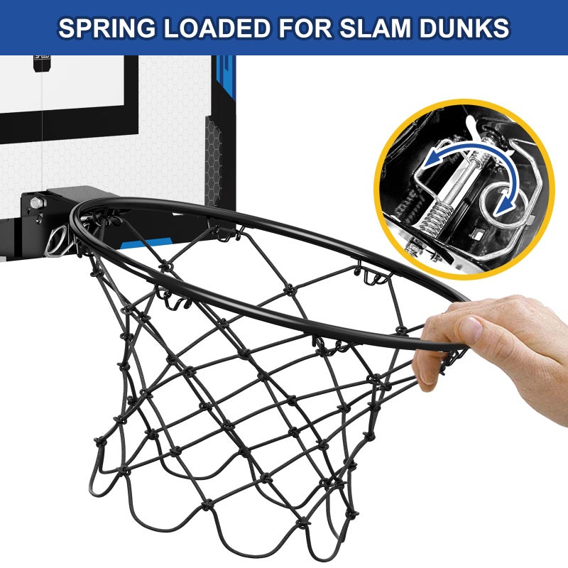 HYES 24" x 16" Large Basketball Hoop Indoor for Adults, Over The Door Basketball Hoop with Sturdy Backboard, Big Basketball Toys Gifts Ideas for Man Kids Teens Boys Girls, Blue - Image 4