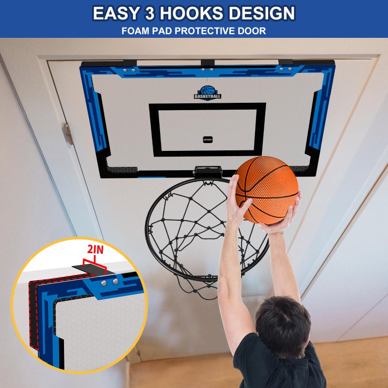 HYES 24" x 16" Large Basketball Hoop Indoor for Adults, Over The Door Basketball Hoop with Sturdy Backboard, Big Basketball Toys Gifts Ideas for Man Kids Teens Boys Girls, Blue - Image 3