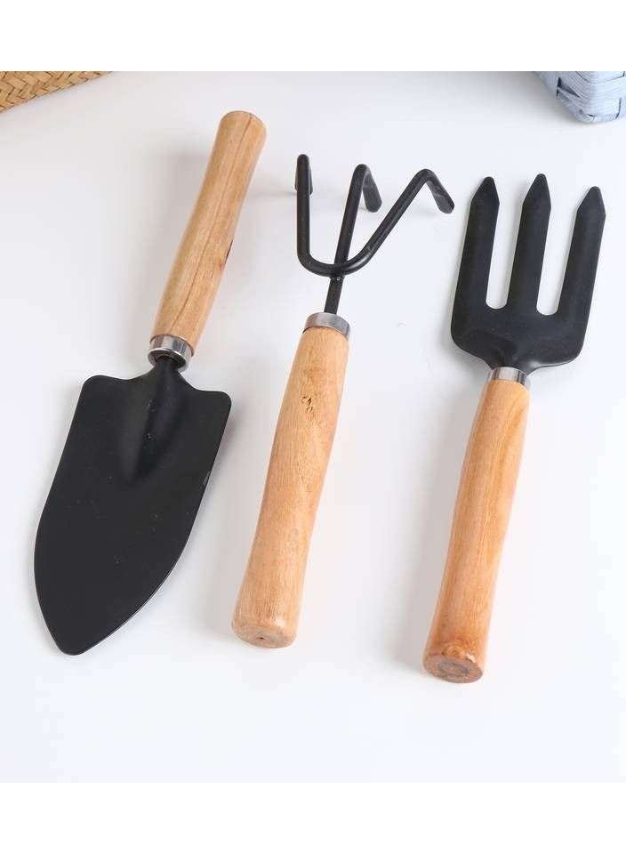DubaiGallery مجموعة أدوات حديقة مصغرة مكونة من 3 قطع - مجرفة حديقة، مجموعة أدوات حديقة، محاريث صغيرة، شوكة حديقة، مجرفة، ومجرفة مع مقHandles خشبية - Image 3