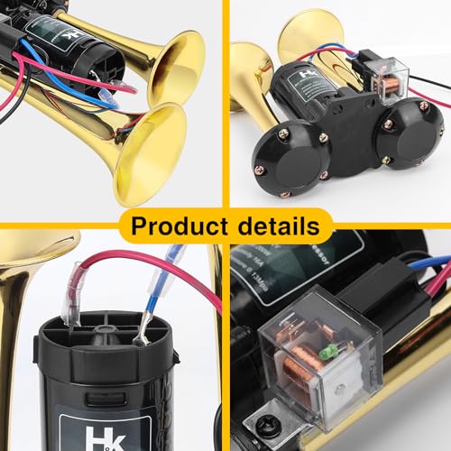 HK 150db Super Loud Dual Trumpet Air Horn Kit with Compressor for Vehicles, Trucks, Trains, Boats - Image 3