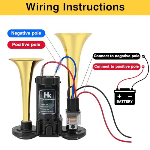 HK 150db Super Loud Dual Trumpet Air Horn Kit with Compressor for Vehicles, Trucks, Trains, Boats - Image 4
