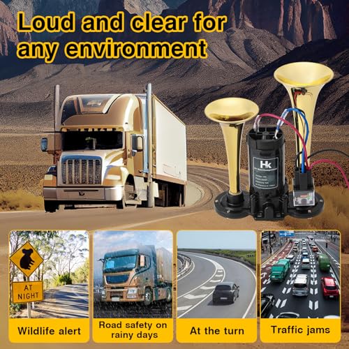 HK 150db Super Loud Dual Trumpet Air Horn Kit with Compressor for Vehicles, Trucks, Trains, Boats - Image 5