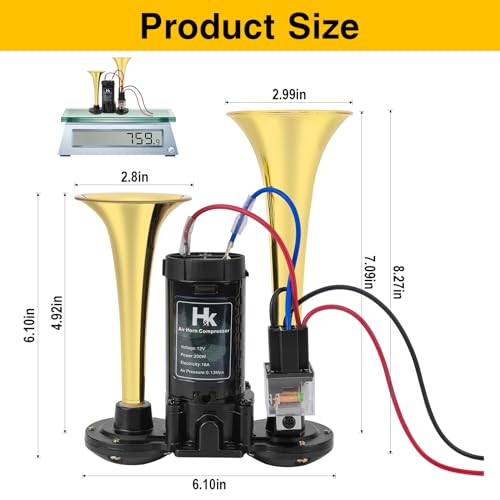 HK 150db Super Loud Dual Trumpet Air Horn Kit with Compressor for Vehicles, Trucks, Trains, Boats - Image 2