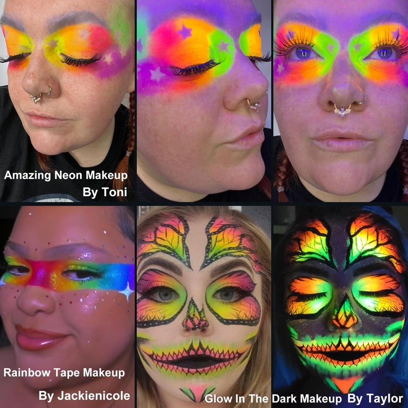 Afflano Neon Makeup Palette Eyeshadow, Glow in the Dark Colorful Eyeshadow Palette Highly Pigmented, Neon Party UV Blacklight Eye Shadow Pallet, Red Orange Pink Pressed Glitter Eyes Makeup Palette - Image 3