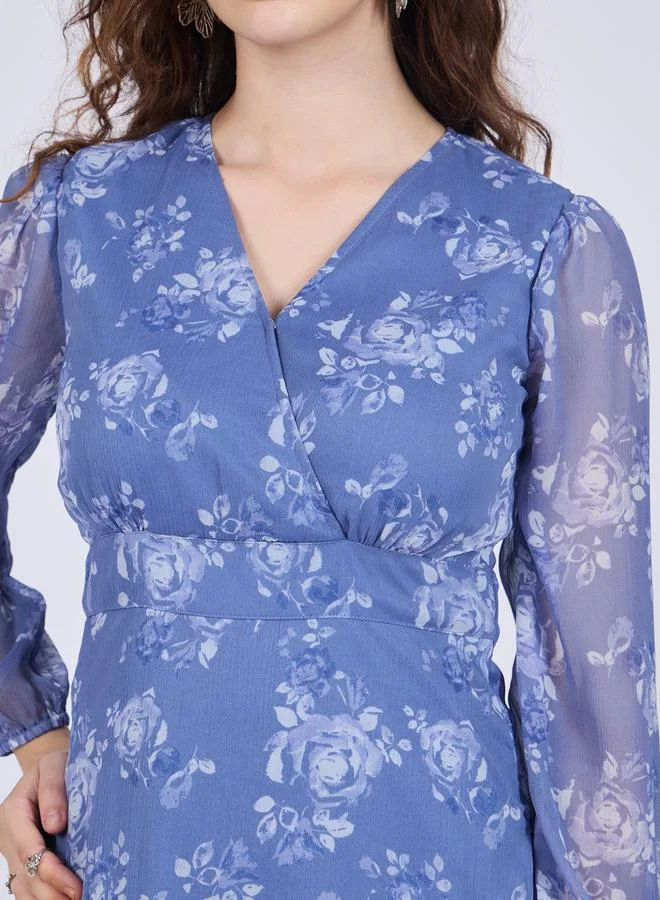 أوجيدر فستان قصير بطبعة زهور وأكمام طويلة