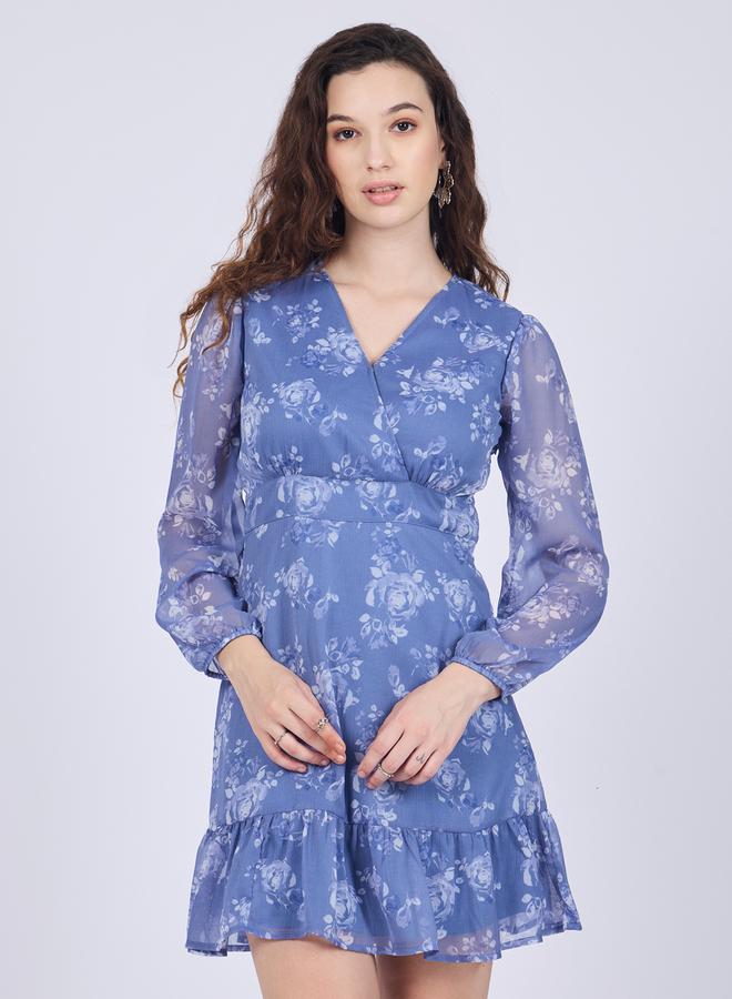 OUTZIDR Blue Floral Print Mini Dress - Image 1