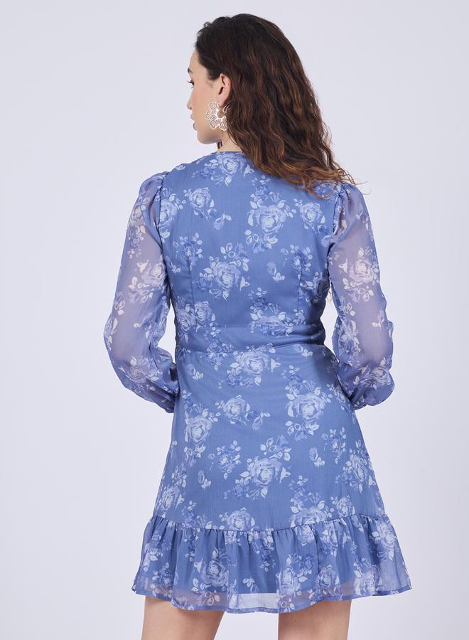 OUTZIDR Blue Floral Print Mini Dress - Image 3