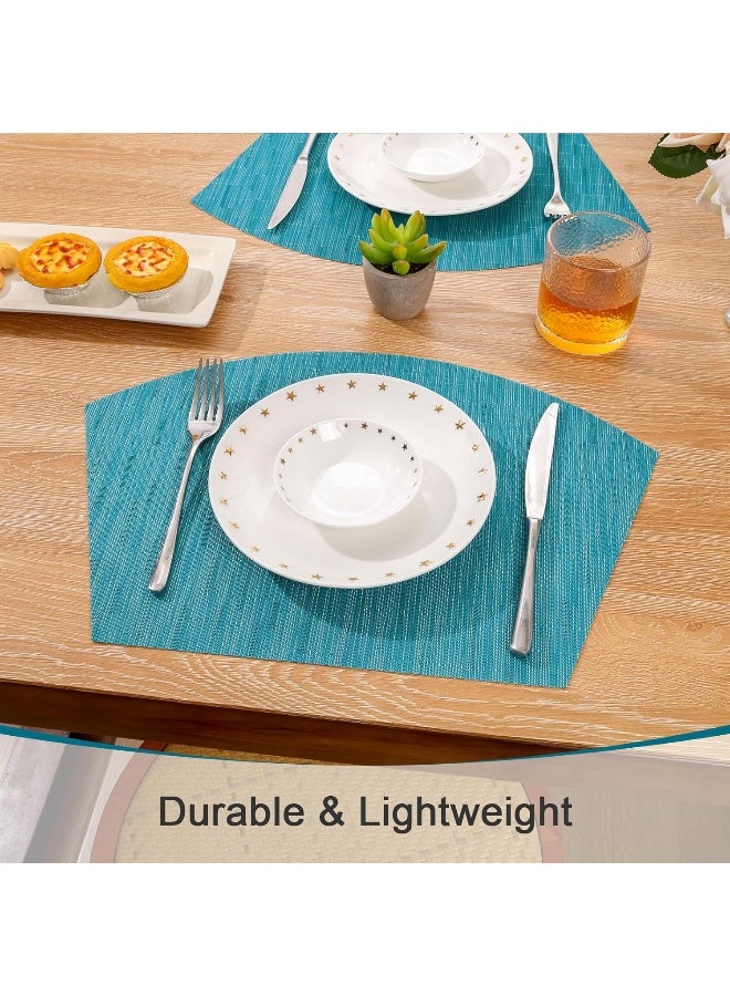 SHACOS Wedge Shape Placemats Set of 4 Round table Placemats Heat Resistant Woven Vinyl PVC Table Mats Indoor Outdoor Wipe Clean (4, Teal Blue) - Image 4