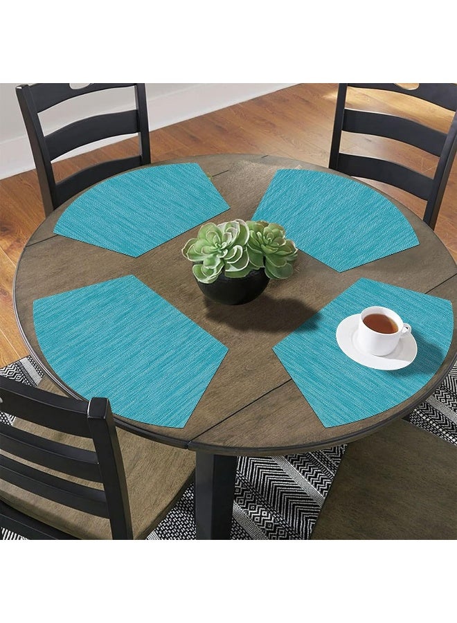 SHACOS Wedge Shape Placemats Set of 4 Round table Placemats Heat Resistant Woven Vinyl PVC Table Mats Indoor Outdoor Wipe Clean (4, Teal Blue) - Image 3