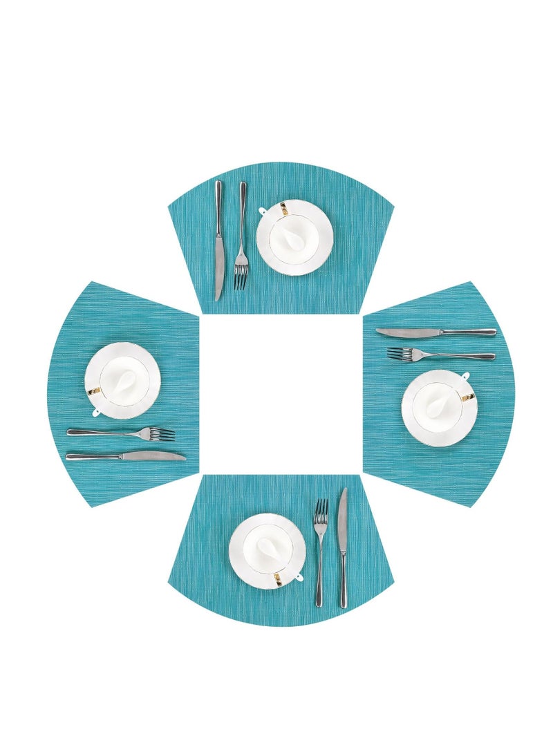 SHACOS Wedge Shape Placemats Set of 4 Round table Placemats Heat Resistant Woven Vinyl PVC Table Mats Indoor Outdoor Wipe Clean (4, Teal Blue) - Image 1