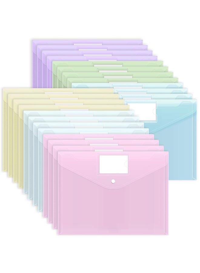 EOOUT 24 Pack Plastic Envelopes Plastic File Folders, Poly Folders with Snap Closure, A4 Size File Envelopes with Label Pocket for Documents School Office Supplies - Image 1
