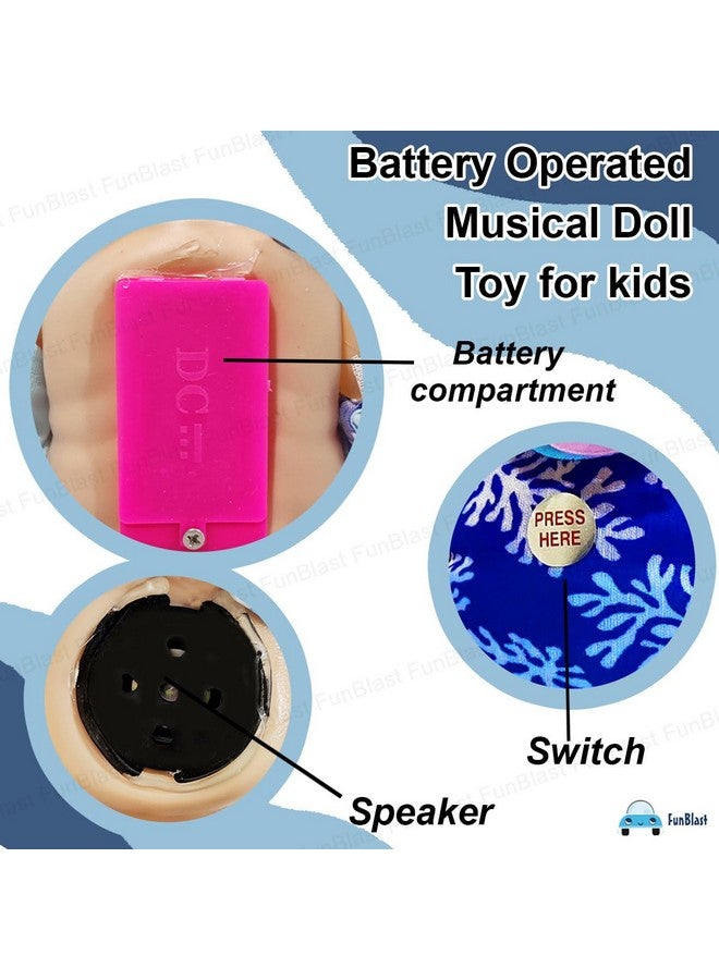 فنبلاست دمية فن بلاست للأطفال - دمية للأولاد، دمية موسيقية للبنات، دمية مزودة بمستشعرات لمس وصوت، دمية موسيقية للأولاد والبنات بعمر 3 سنوات فما فوق، دمية للأولاد مع فستان (أزرق) - Image 3