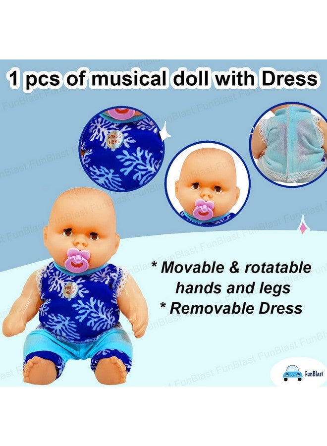 فنبلاست دمية فن بلاست للأطفال - دمية للأولاد، دمية موسيقية للبنات، دمية مزودة بمستشعرات لمس وصوت، دمية موسيقية للأولاد والبنات بعمر 3 سنوات فما فوق، دمية للأولاد مع فستان (أزرق) - Image 4