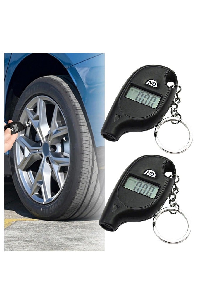 2 PCS Tire Pressure Gauge, 5-150PSI Black LCD Digital Display Tyre Pressure Gauge Tester with Keychain - Image 1