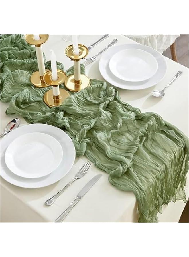 HOOKOR Cheesecloth Table Runners, Tablecloth for Dining Table, Green Gauze Table Runner, Rustic Sheer Table Decor for Romantic Bridal Shower, Baby Shower, Birthday Party - Image 1