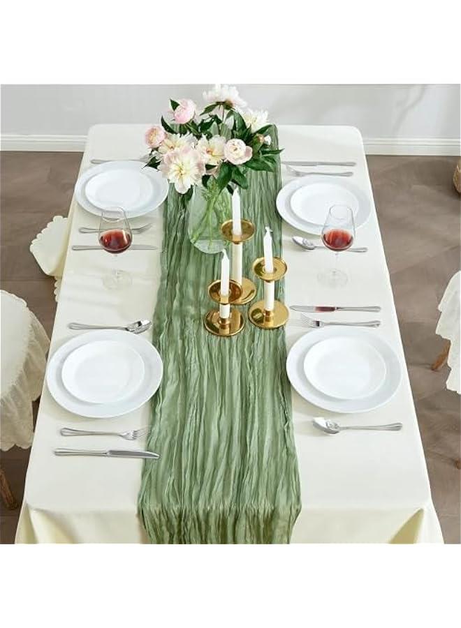 HOOKOR Cheesecloth Table Runners, Tablecloth for Dining Table, Green Gauze Table Runner, Rustic Sheer Table Decor for Romantic Bridal Shower, Baby Shower, Birthday Party - Image 2