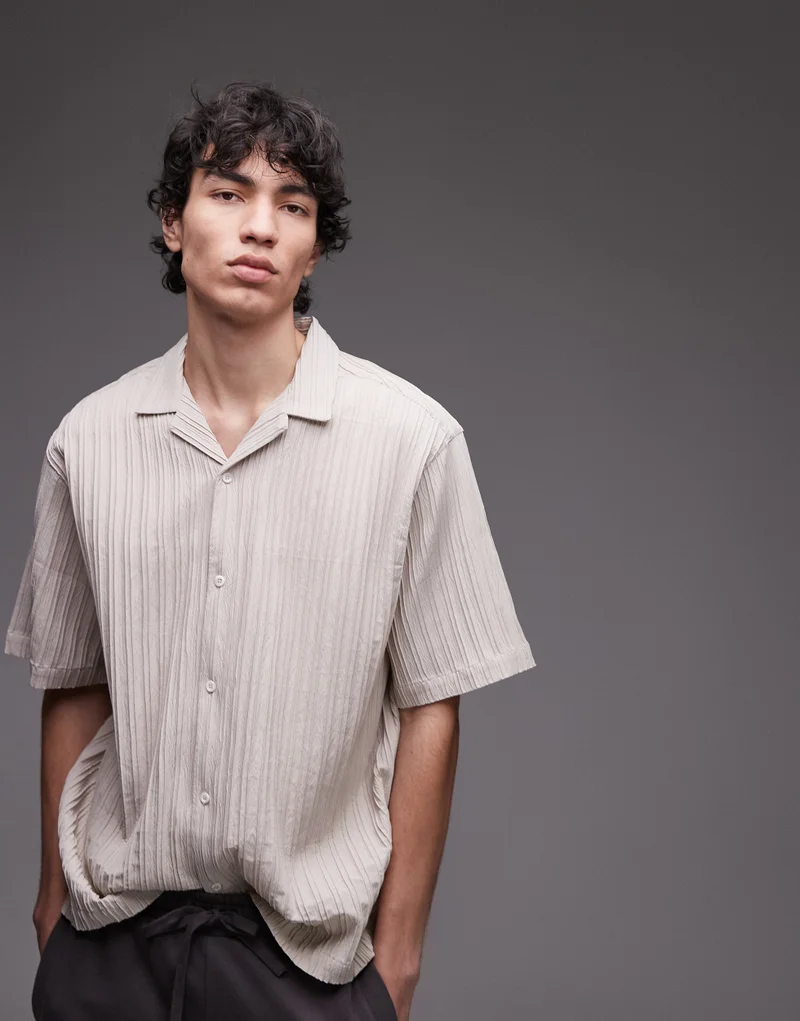 TOPMAN Topman Short Sleeve Textured Plisse Shirt
