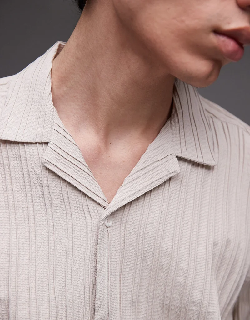 TOPMAN  Topman Short Sleeve Textured Plisse Shirt for Men | Best Price UAE