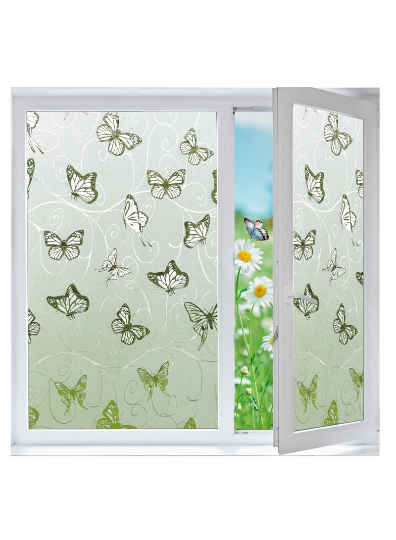 Excefore Window Privacy Film, 3D Crystal Window Tint, Butterfly Decorative Non-Adhesive, Privacy Frosted Self- Adhesive Opaque Static Glass Window Film Clings Removable Anti UV, 17.7x78.7in - Image 1