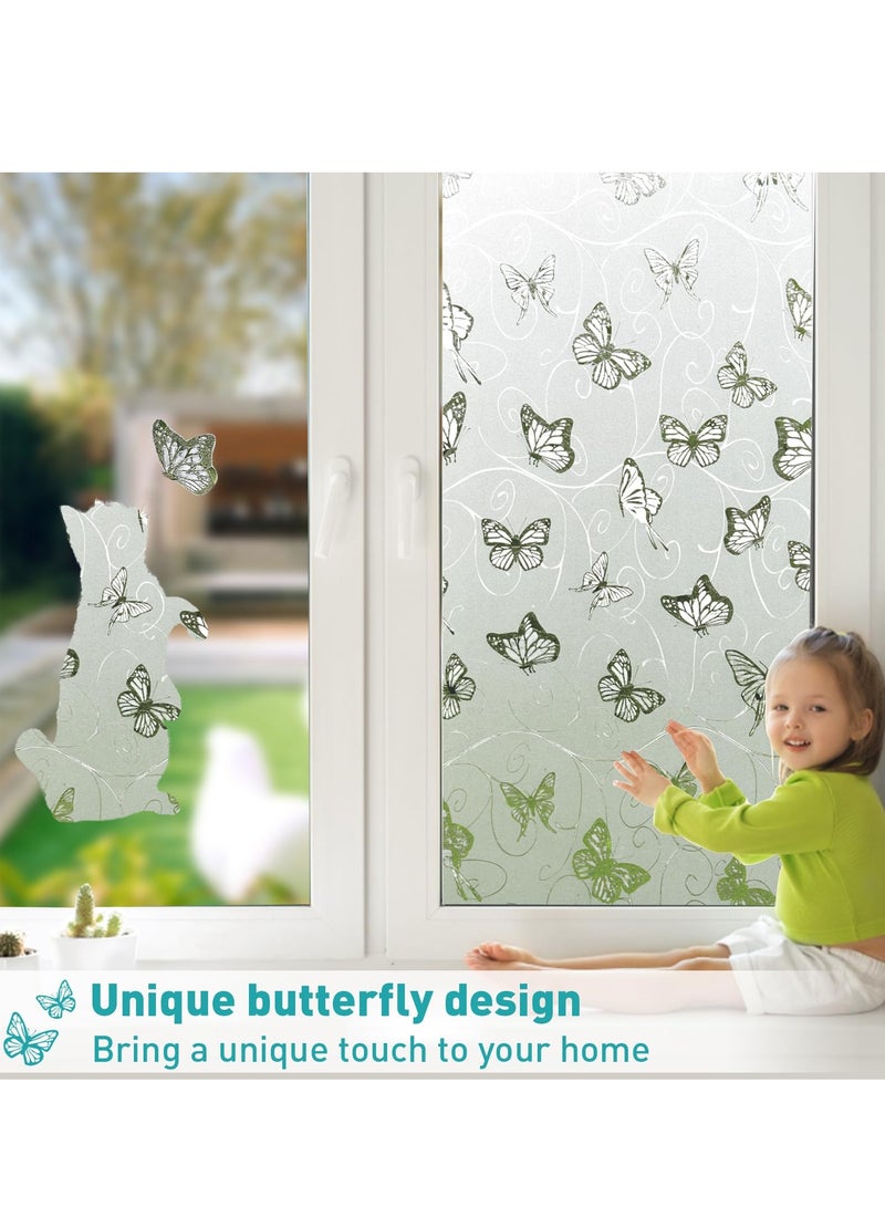 Excefore Window Privacy Film, 3D Crystal Window Tint, Butterfly Decorative Non-Adhesive, Privacy Frosted Self- Adhesive Opaque Static Glass Window Film Clings Removable Anti UV, 17.7x78.7in - Image 3