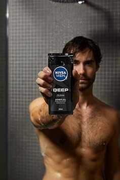 NIVEA MEN Deep Shower Gel Pack of 6 6 x 250ml Face Hair Body Wash Black Charcoal Shower Gel 24H Deeply Cleansing and Invigorating Mens Shower Gel - Image 3
