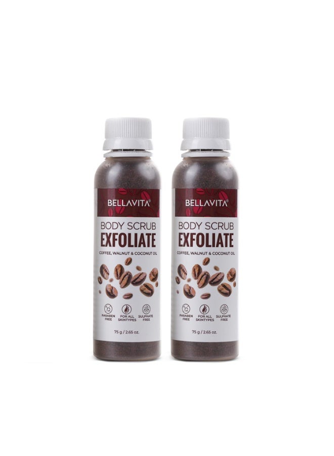 Bella Vita Organic Exfoliate Coffee Scrub For Face & Body, Blackhead Remover, De Tan Removal Ayurveda, Dirt Removal From Neck, Knees, Elbows, Arms, Pack of 2 (75 gm Each) - Image 1