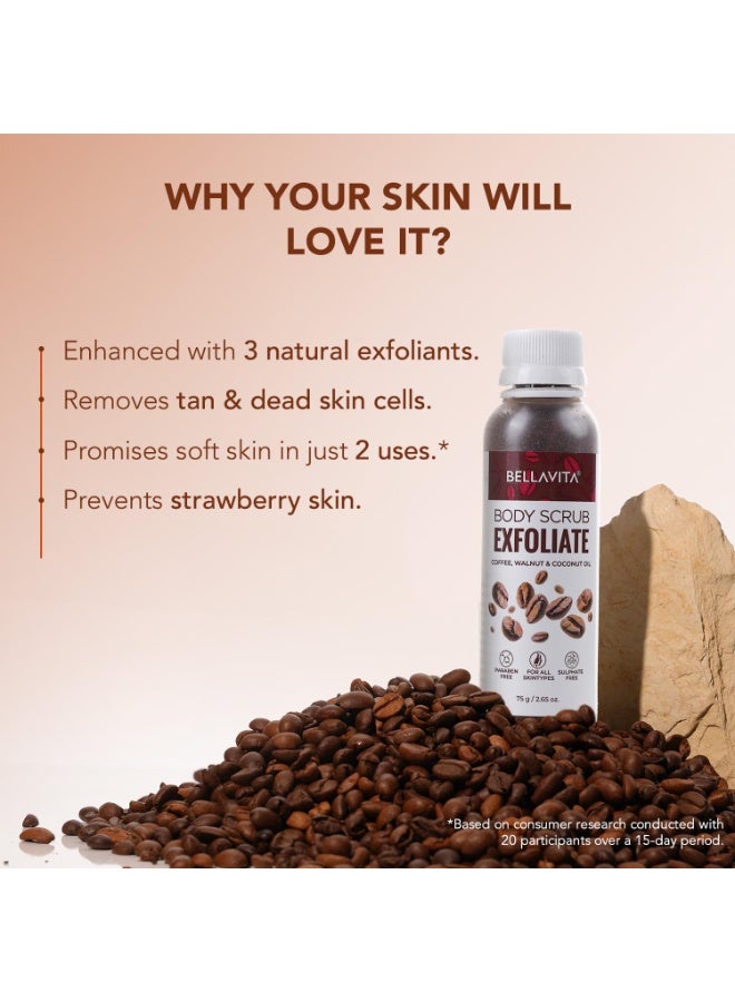 Bella Vita Organic Exfoliate Coffee Scrub For Face & Body, Blackhead Remover, De Tan Removal Ayurveda, Dirt Removal From Neck, Knees, Elbows, Arms, Pack of 2 (75 gm Each) - Image 5