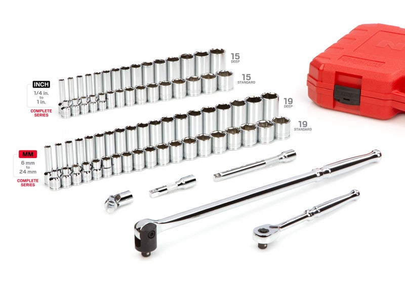 TEKTON 3/8 Inch Drive 6-Point Socket and Ratchet Set, 73-Piece (1/4-1 in., 6-24 mm) | SKT15311 - Image 3