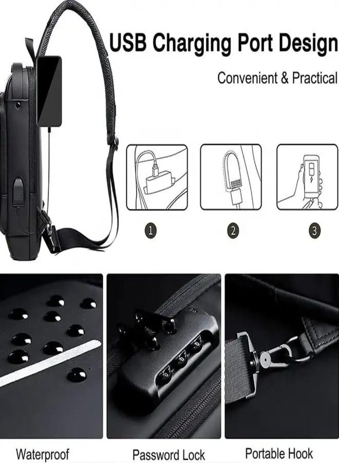 FRIEDRICH Waterproof Anti-Theft Nylon Men's Chest Sling Casual Shoulder Bag with USB Multi-function Travel Messenger Cross Body Sling Chest Bag for Men & women - Image 3