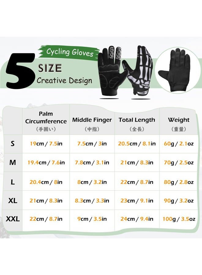 TRIWONDER Skeleton Gloves Cycling Gloves Skull Gloves for Men Women Kids for Bike Bicycle Motorcycles Sports Workout Riding Halloween Breathable Shock-Absorbing (Black - Full Finger, L) - Image 2