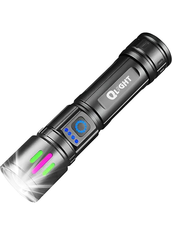 QLIGHT QLIGHT Led Rechargeable Flashlight,100000 High Lumens Tectical Handled Super Bright Flashlights, 3 Modes,Waterproof,Zoom Adjustable,Long Lasting Torch light For camping Hiking And Emergencies.  - Image 1