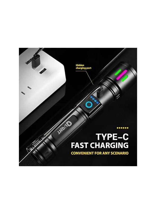 QLIGHT QLIGHT Led Rechargeable Flashlight,100000 High Lumens Tectical Handled Super Bright Flashlights, 3 Modes,Waterproof,Zoom Adjustable,Long Lasting Torch light For camping Hiking And Emergencies.  - Image 3