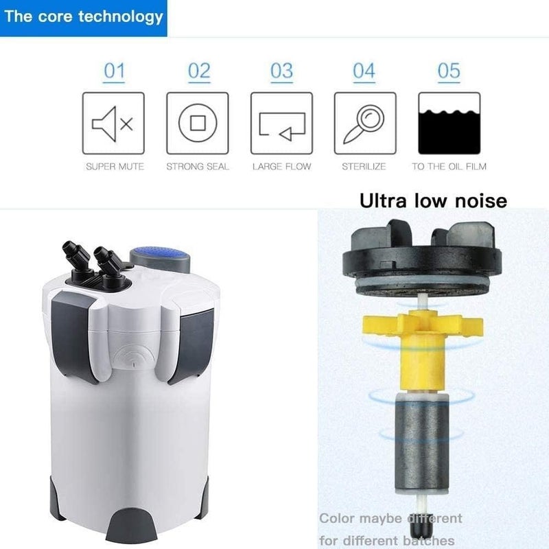 VAYINATO فلتر خارجي متعدد المراحل لحوض السمك مع مجموعة مواد الفلترة (بوميس، حلقة سيراميك وكرة حيوية) (HW-304B | 55W | 2000L/H | H.max-2.5M | الحجم-290 * 290 * 485mm) مع مصباح UV بقوة 9W - Image 2