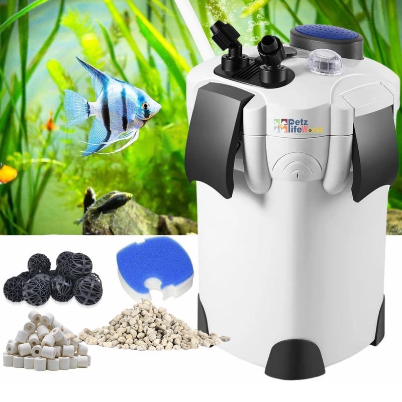 VAYINATO فلتر خارجي متعدد المراحل لحوض السمك مع مجموعة مواد الفلترة (بوميس، حلقة سيراميك وكرة حيوية) (HW-304B | 55W | 2000L/H | H.max-2.5M | الحجم-290 * 290 * 485mm) مع مصباح UV بقوة 9W - Image 1