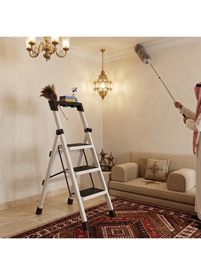 رؤية سلم قابل للطي 3 درجات، درجة منزلية قابلة للطي مع حامل أدوات، درجة عريضة مضادة للانزلاق، سلم من الفولاذ الكربوني المتين للبالغين للاستخدام في المنزل والمطبخ والحديقة والمكتب - Image 2