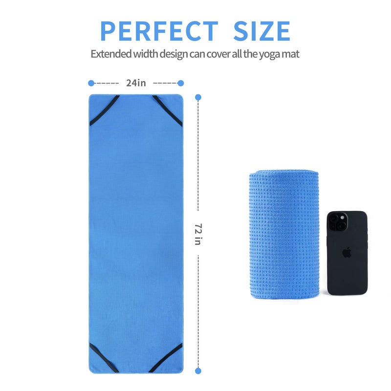 MICROFI Microfiber Hot Yoga Towel Mat, 24 x 72 inches, with Non-Slip Silicone Grip, Secure Fit Elastic Straps (Blue) - Image 4